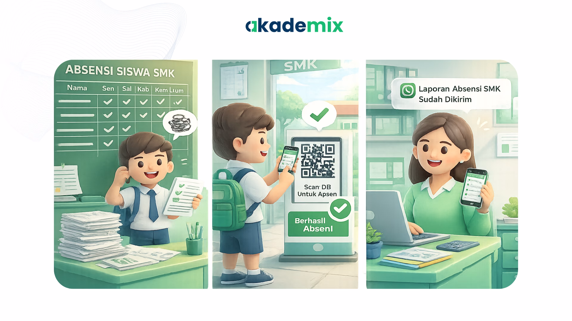 Guru menggunakan aplikasi absensi siswa SMK digital untuk efisiensi kelas.